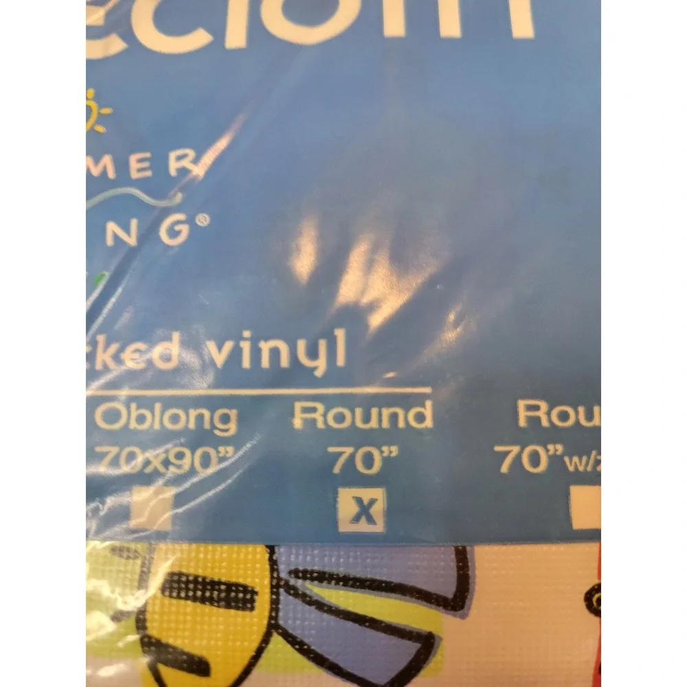 Summer Living Round 70 Flannel Backed Vinyl Tablecloth Garden Insect Frog Bee